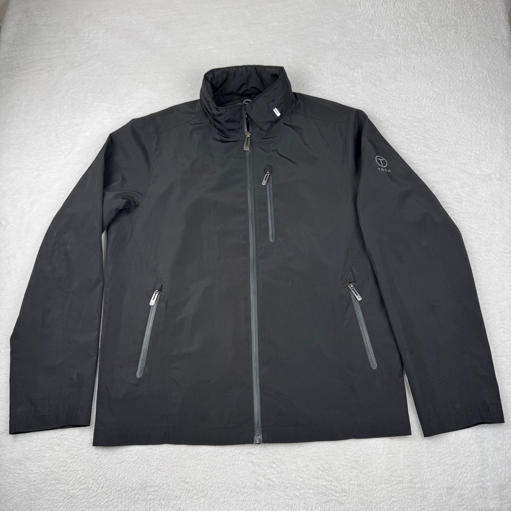 T-Tech by Tumi Lightweight Jacket Mens L Black Windbreaker Stowaway Hood
